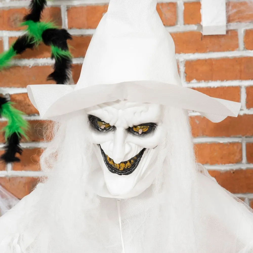 Homcom 72 Inch Halloween White Witch Holding Pumpkin Motion Lighted Up