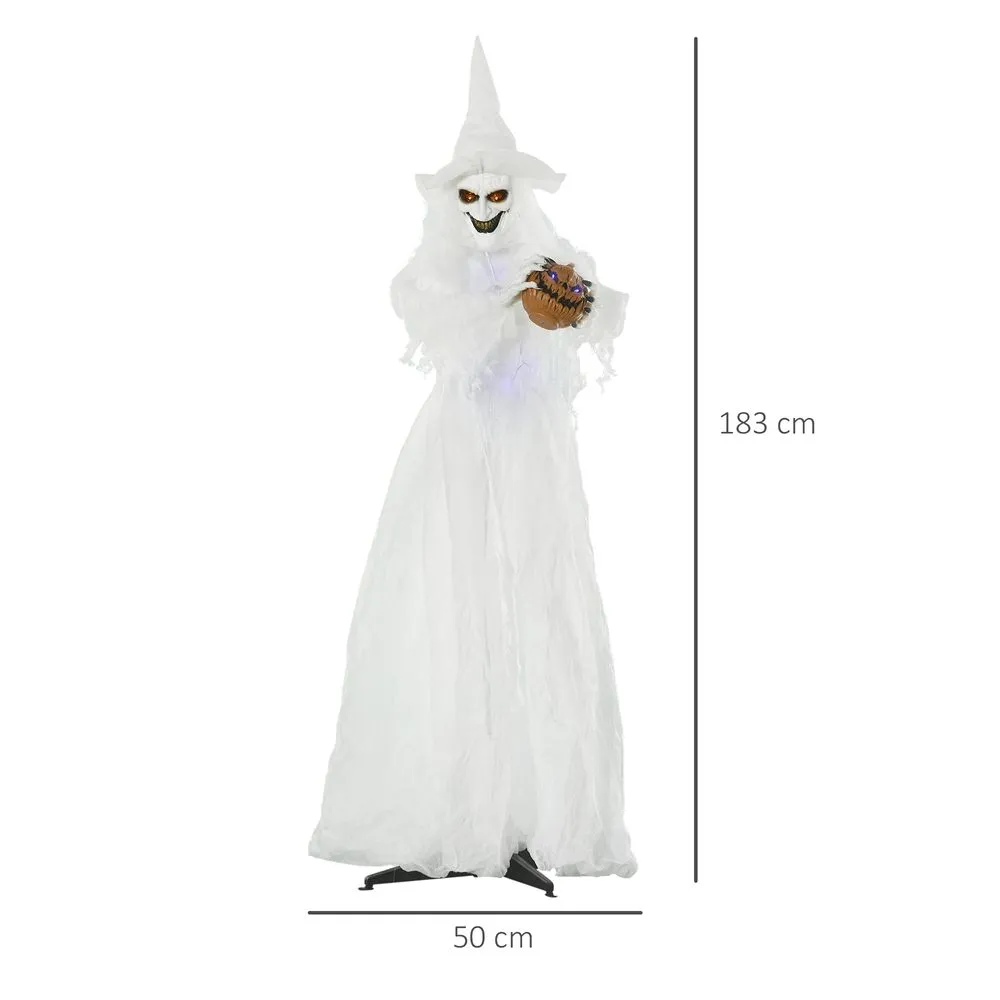Homcom 72 Inch Halloween White Witch Holding Pumpkin Motion Lighted Up