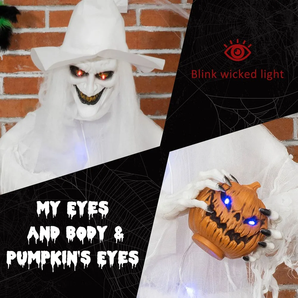 Homcom 72 Inch Halloween White Witch Holding Pumpkin Motion Lighted Up