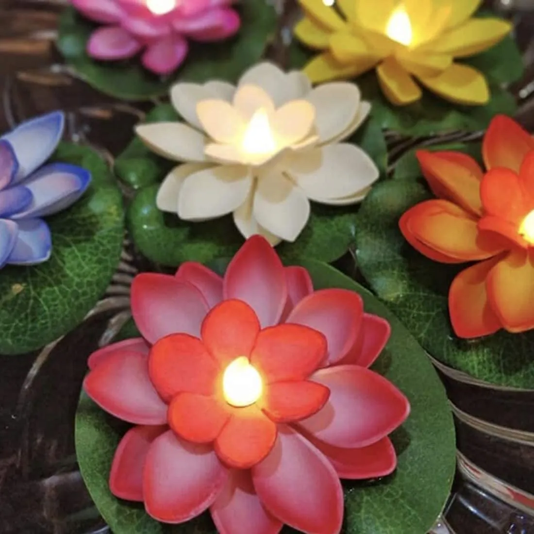 Home Harmony's LED Water Floating Lotus Flowers with Batteries (Multicolor, 6 LED Floating Lotus Flowers) - 6pcs