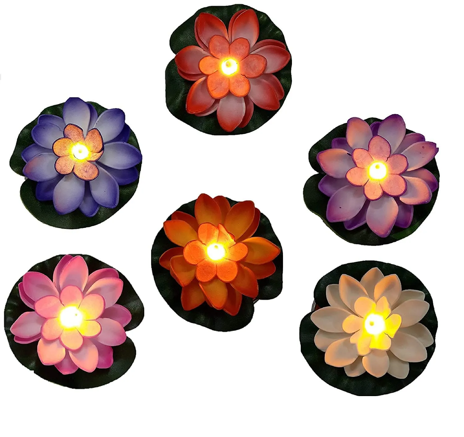Home Harmony's LED Water Floating Lotus Flowers with Batteries (Multicolor, 6 LED Floating Lotus Flowers) - 6pcs