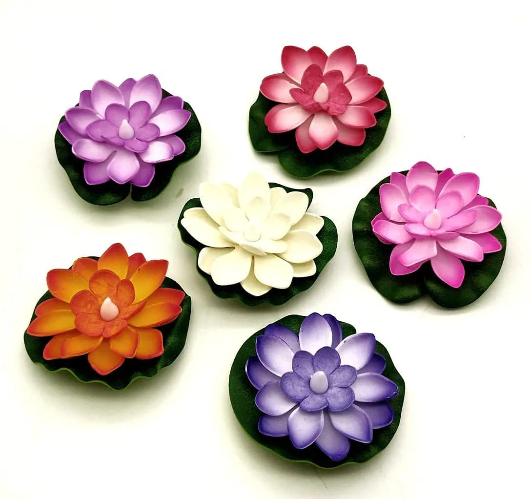 Home Harmony's LED Water Floating Lotus Flowers with Batteries (Multicolor, 6 LED Floating Lotus Flowers) - 6pcs