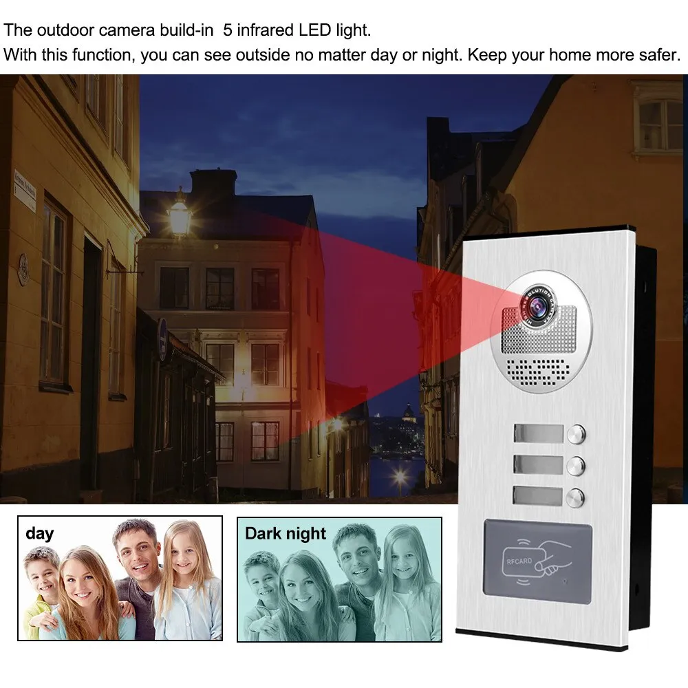 Home Video Intercom System 700TVL RFID Access Outdoor Camera Video Doorphone Doorbell IR Night Vision for 2/3/4/6 Apartments