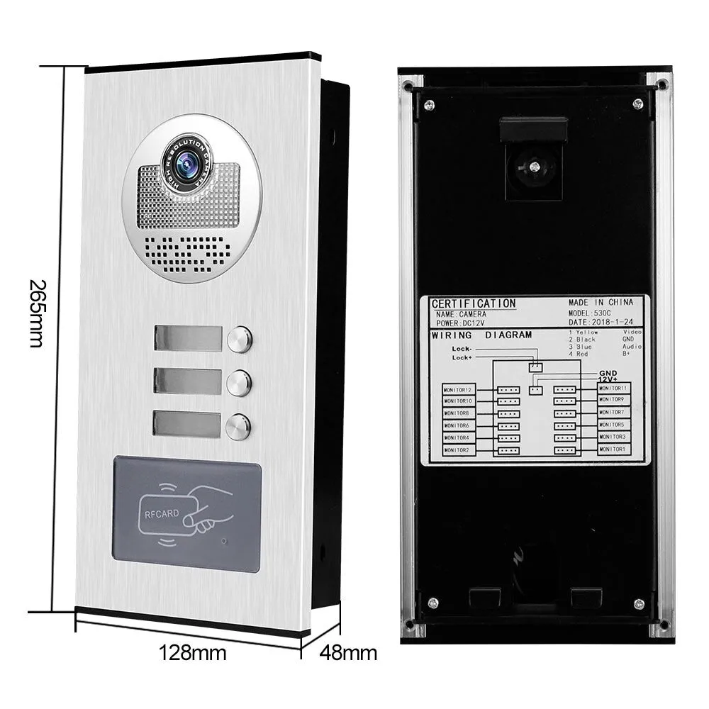 Home Video Intercom System 700TVL RFID Access Outdoor Camera Video Doorphone Doorbell IR Night Vision for 2/3/4/6 Apartments