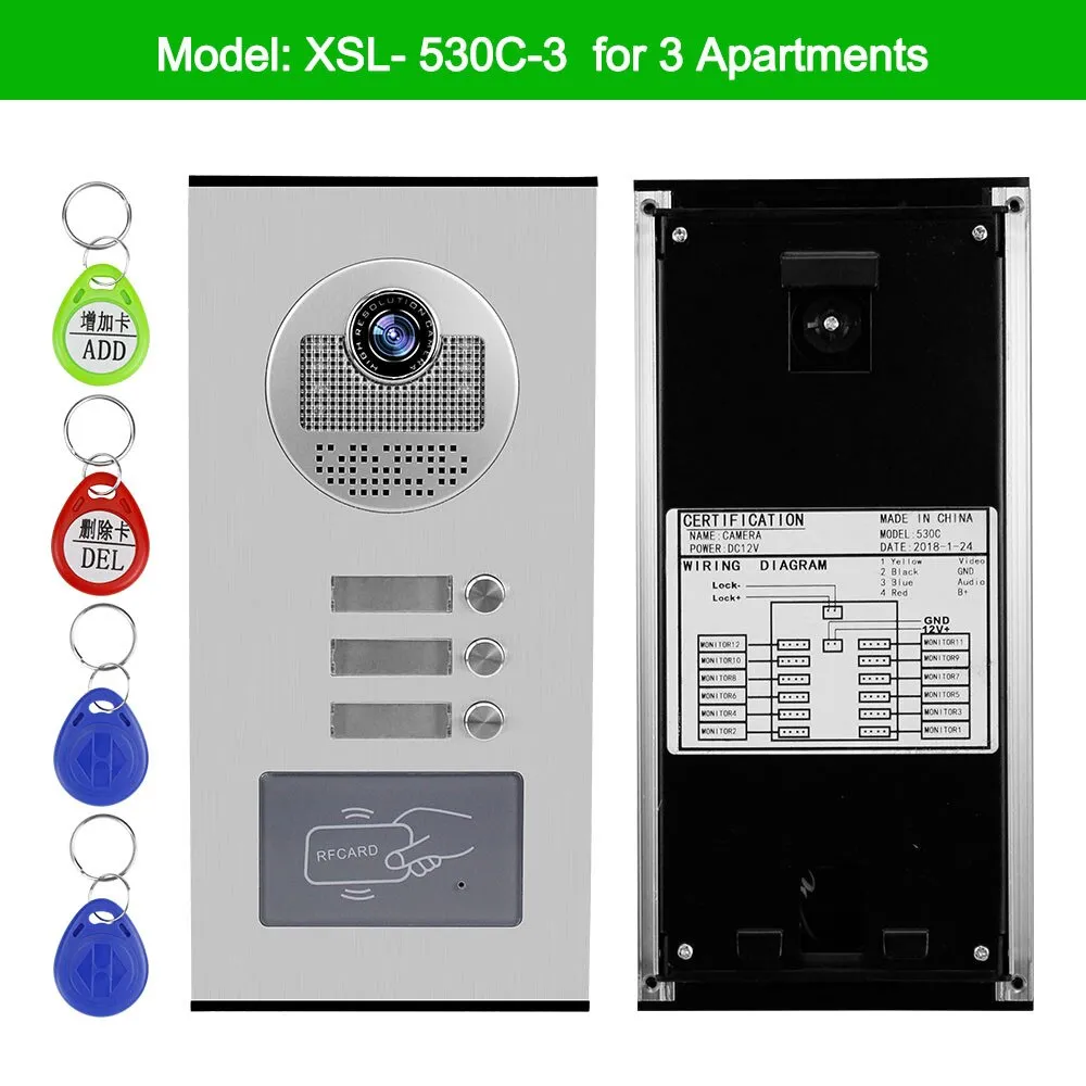 Home Video Intercom System 700TVL RFID Access Outdoor Camera Video Doorphone Doorbell IR Night Vision for 2/3/4/6 Apartments