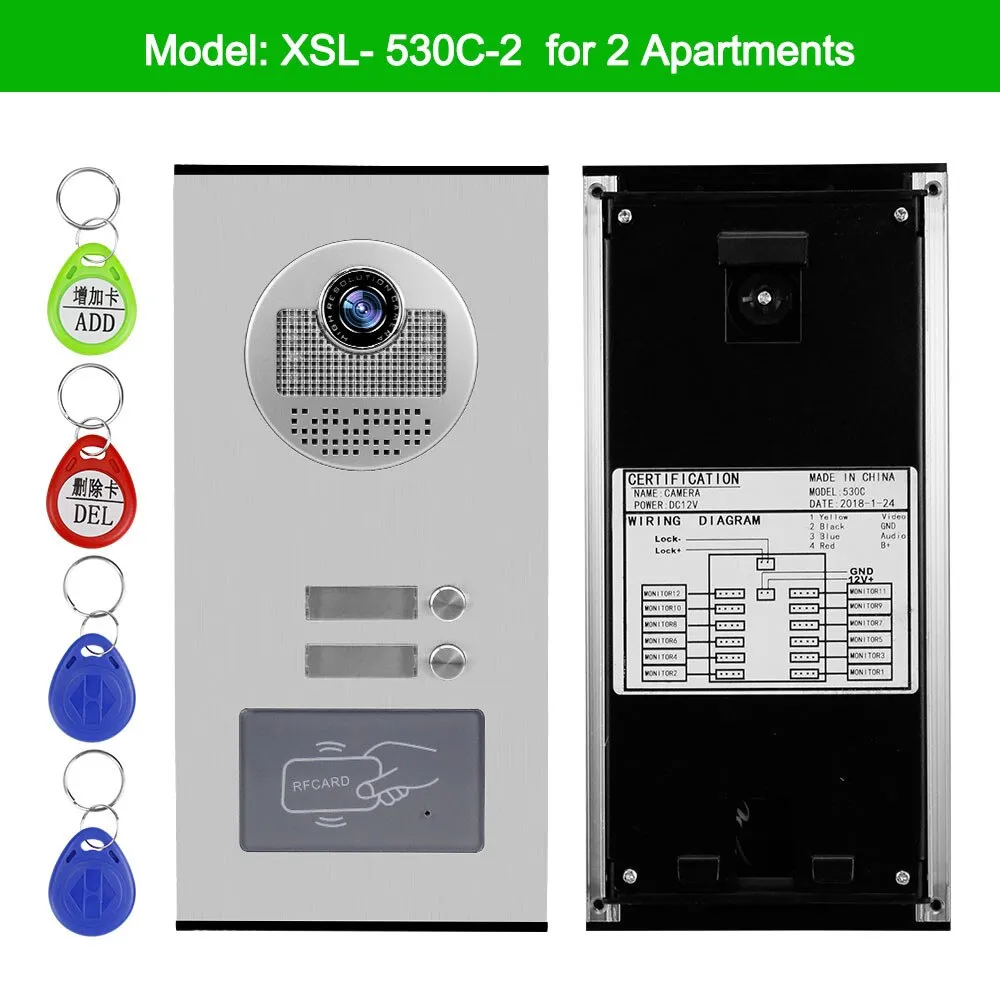 Home Video Intercom System 700TVL RFID Access Outdoor Camera Video Doorphone Doorbell IR Night Vision for 2/3/4/6 Apartments