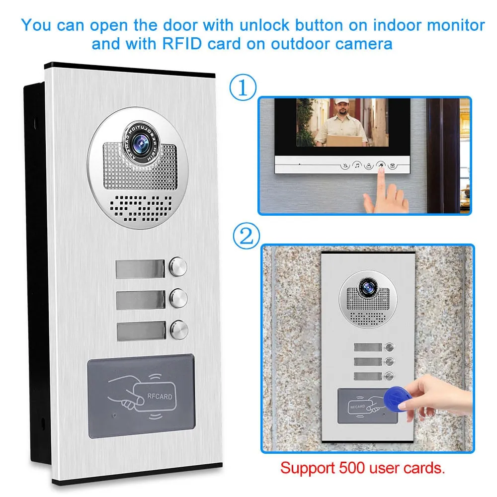 Home Video Intercom System 700TVL RFID Access Outdoor Camera Video Doorphone Doorbell IR Night Vision for 2/3/4/6 Apartments