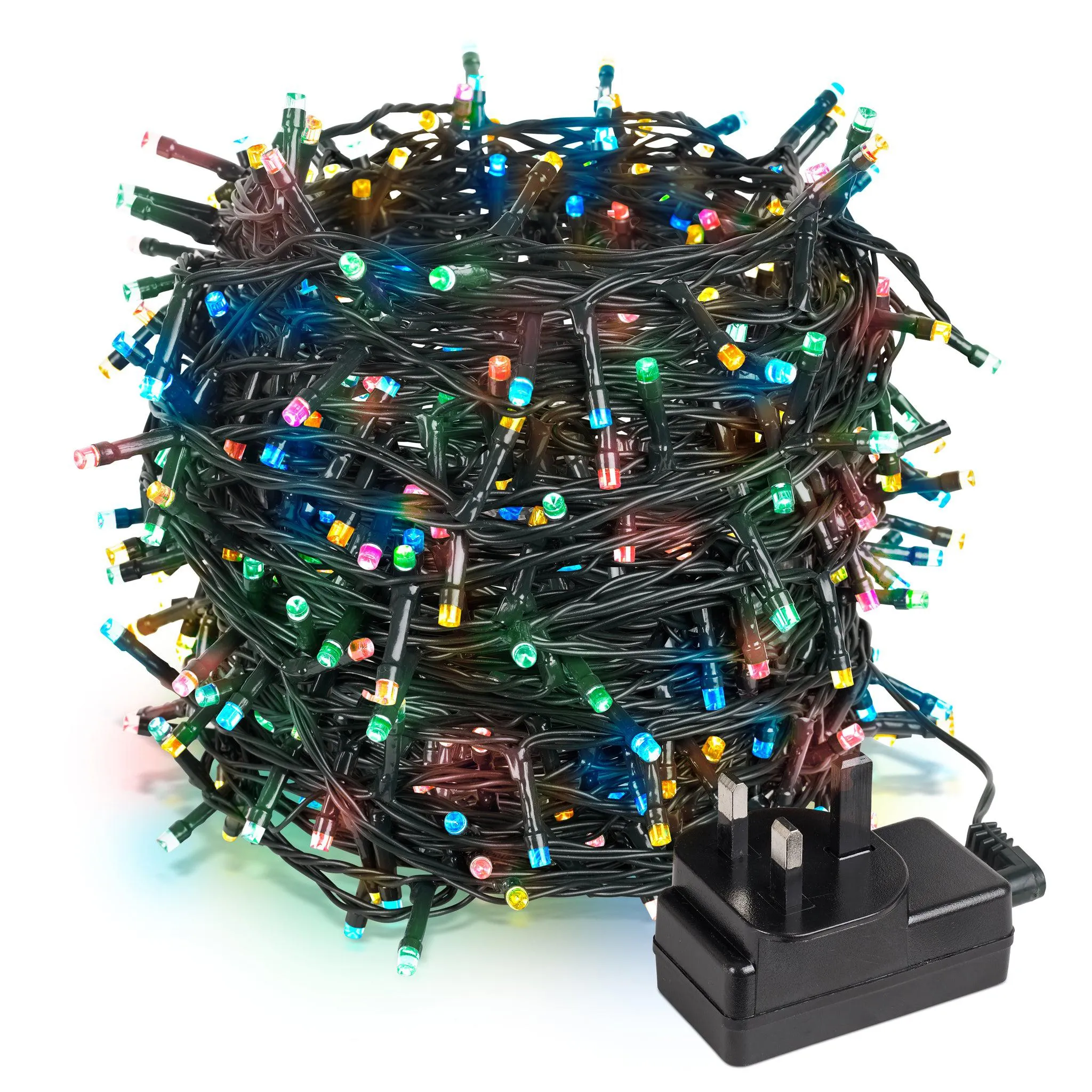 Indoor/Outdoor 8 Function LED Waterproof Fairy Lights with Green Cable (800 Lights - 60M Cable) - Multicoloured