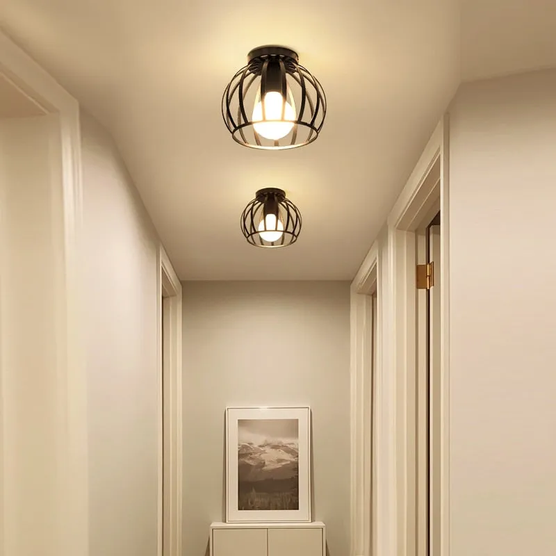 Iron Cage Metal Retro Ceiling Lamp