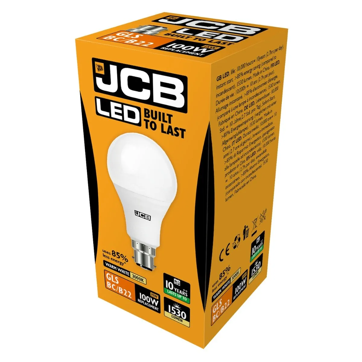 JCB 15W B22 GLS LED - 100W Replacement - 1530lm - 3000K - Non Dimmable