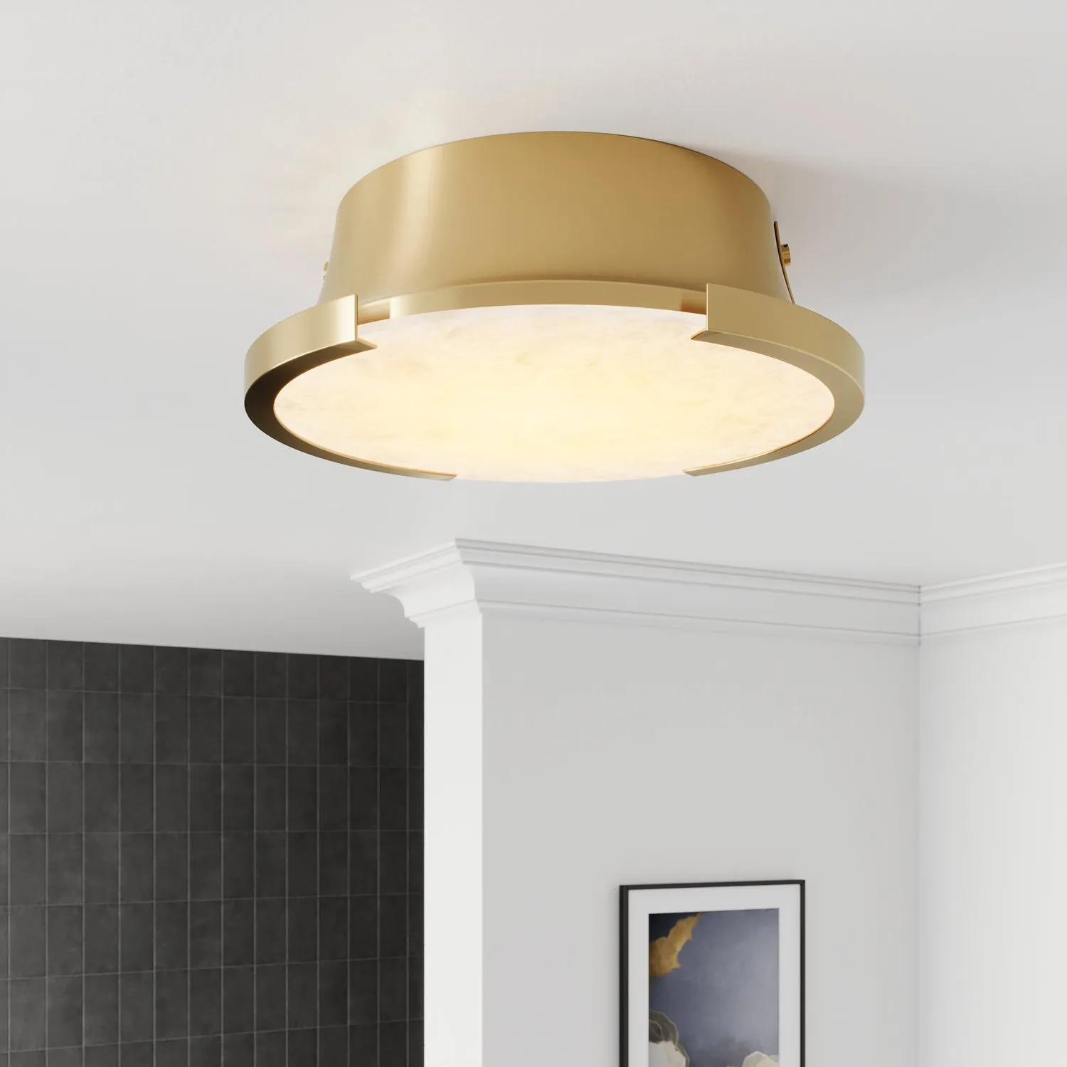 Joni LED Alabaster Flush Mount, Aged Brass