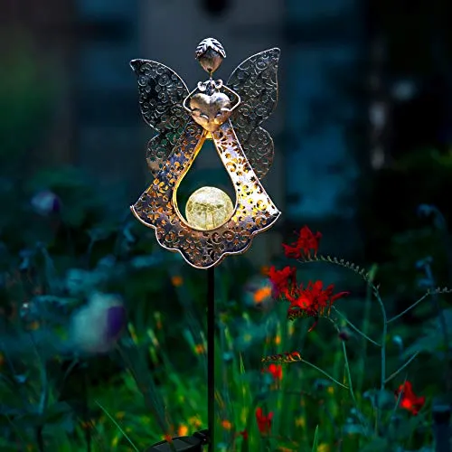 KAIXOXIN LEDs Solar Stake Lights For Garden Metal Warm White, Memorial Gift - Perfect as Remembrance & Sympathy Gifts (Angel-Bronze)
