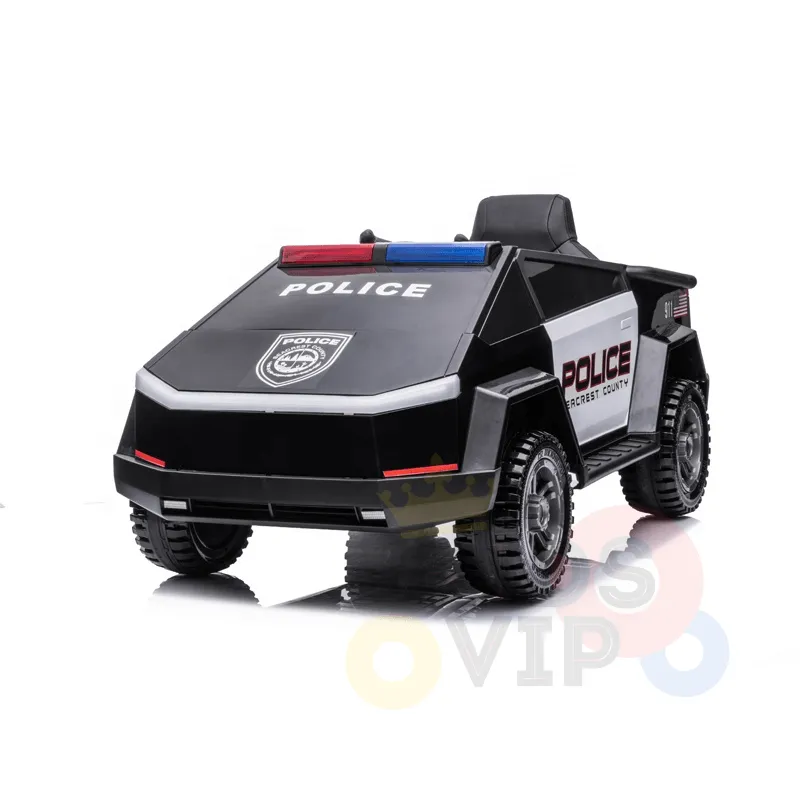 KidsVIP Kids Ride on Police Truck 12V Battery Powered Electric 4x4 AWD Remote Control Car: Rubber Wheels, 1 Leather Seat, Emergency Siren, Music Player, Lights