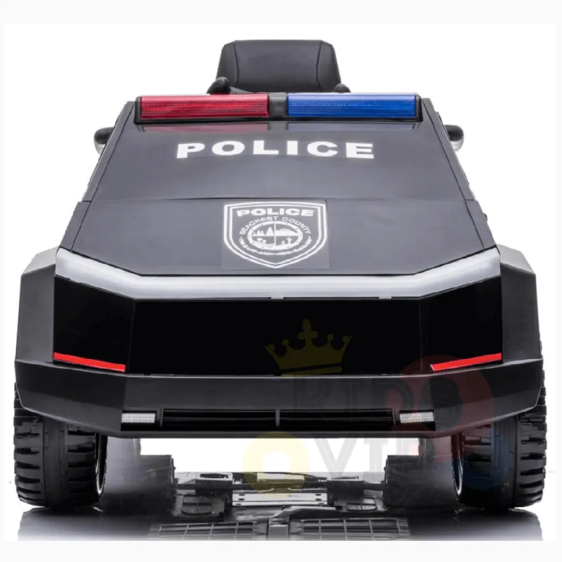 KidsVIP Kids Ride on Police Truck 12V Battery Powered Electric 4x4 AWD Remote Control Car: Rubber Wheels, 1 Leather Seat, Emergency Siren, Music Player, Lights