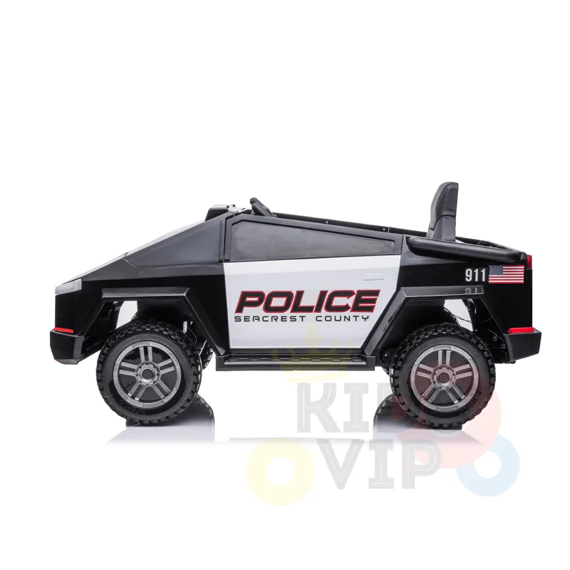 KidsVIP Kids Ride on Police Truck 12V Battery Powered Electric 4x4 AWD Remote Control Car: Rubber Wheels, 1 Leather Seat, Emergency Siren, Music Player, Lights