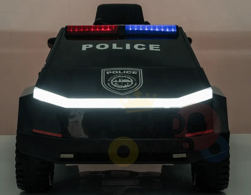 KidsVIP Kids Ride on Police Truck 12V Battery Powered Electric 4x4 AWD Remote Control Car: Rubber Wheels, 1 Leather Seat, Emergency Siren, Music Player, Lights