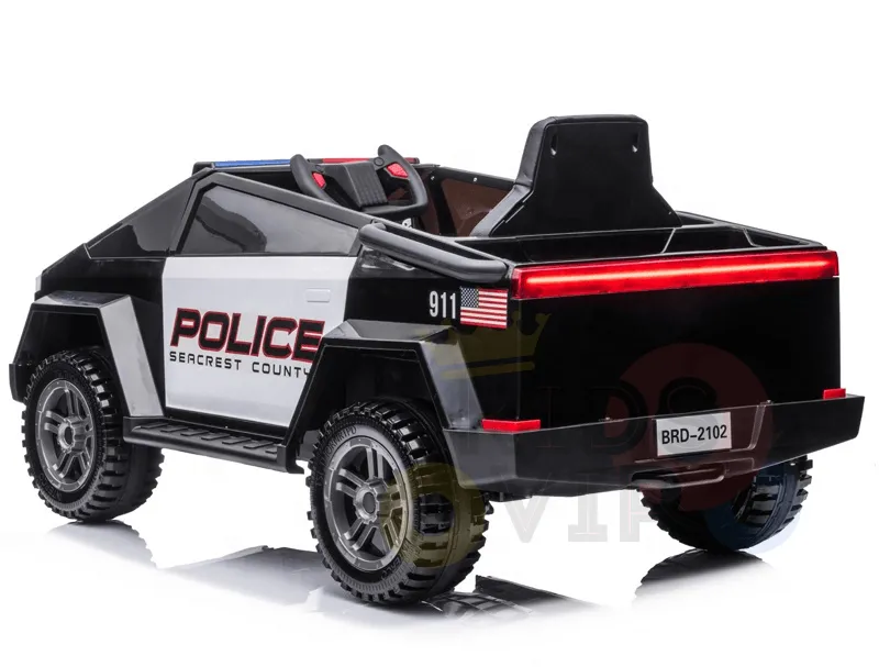 KidsVIP Kids Ride on Police Truck 12V Battery Powered Electric 4x4 AWD Remote Control Car: Rubber Wheels, 1 Leather Seat, Emergency Siren, Music Player, Lights