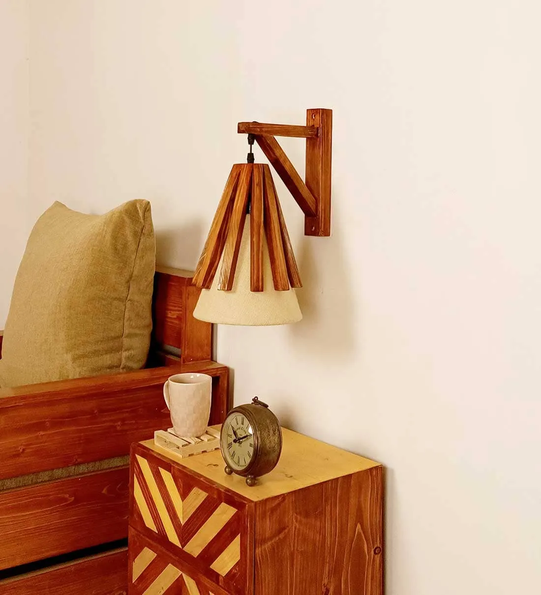 Killi L Brown Wooden Wall Light