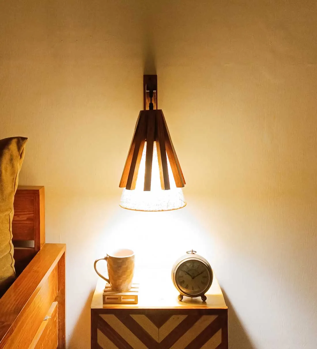 Killi L Brown Wooden Wall Light