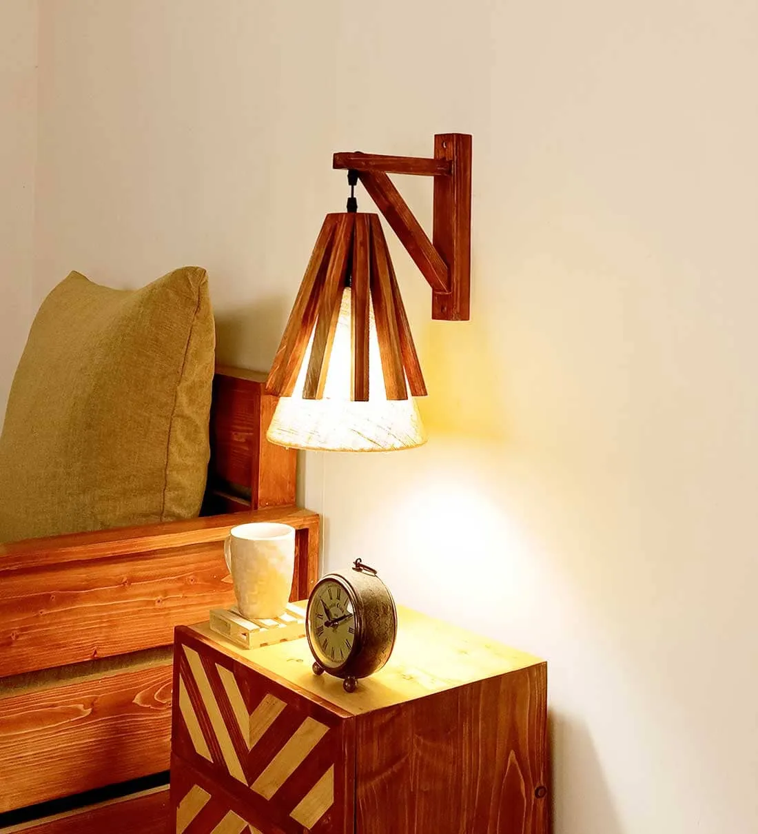 Killi L Brown Wooden Wall Light