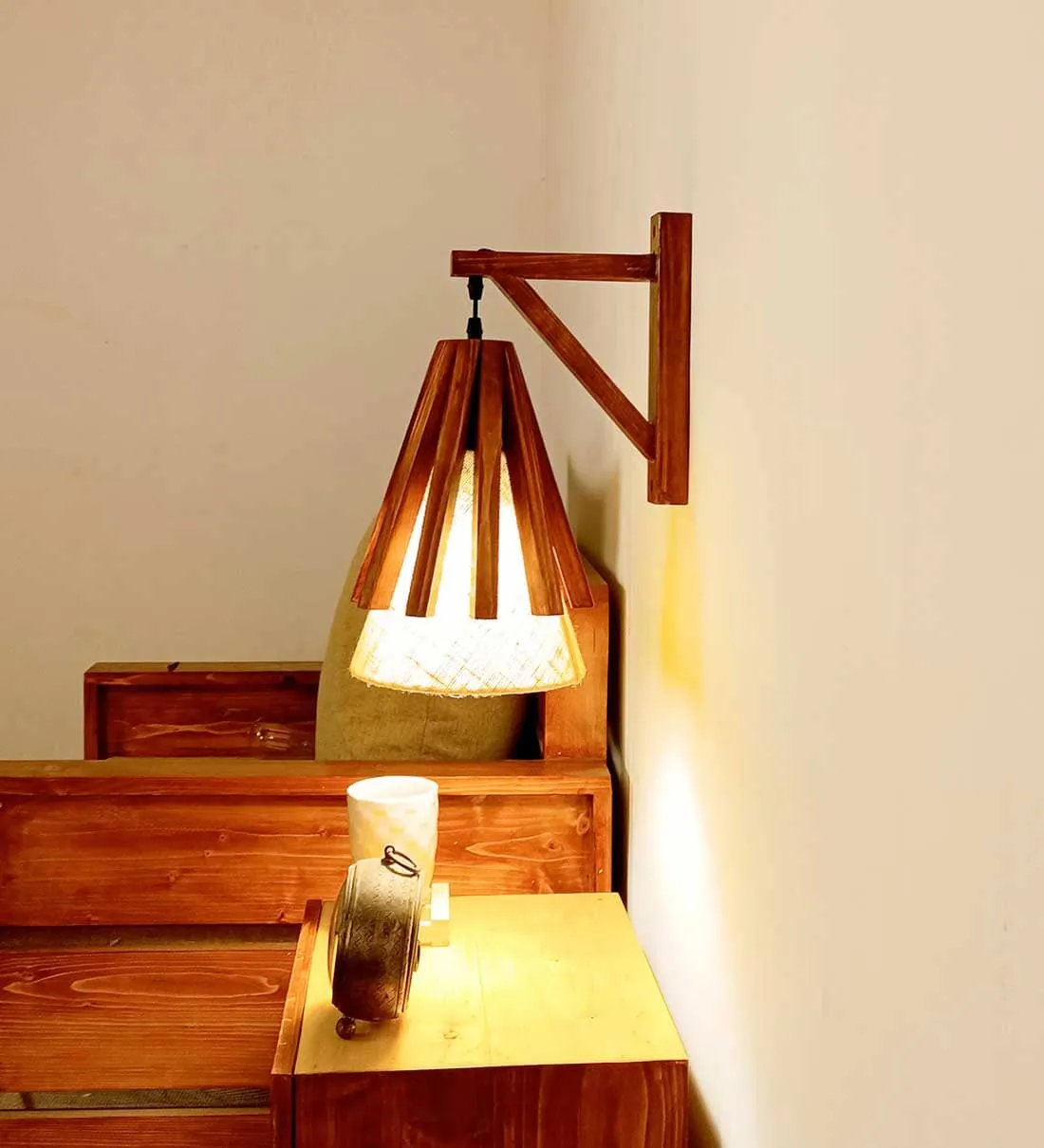 Killi L Brown Wooden Wall Light