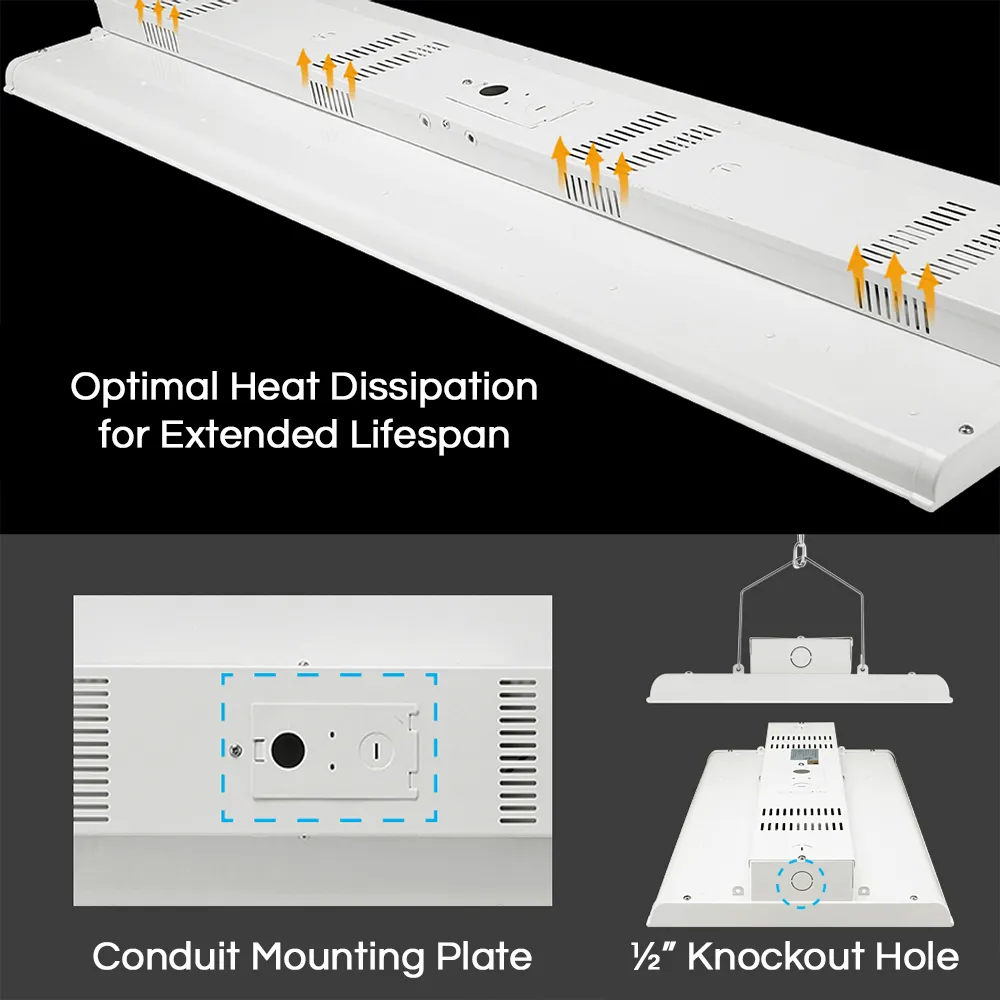 Konlite Linear LED High Bay Light - 225W - 1X4FT- 120-277V - 31500 Lumens - 5000K - 600W Equal