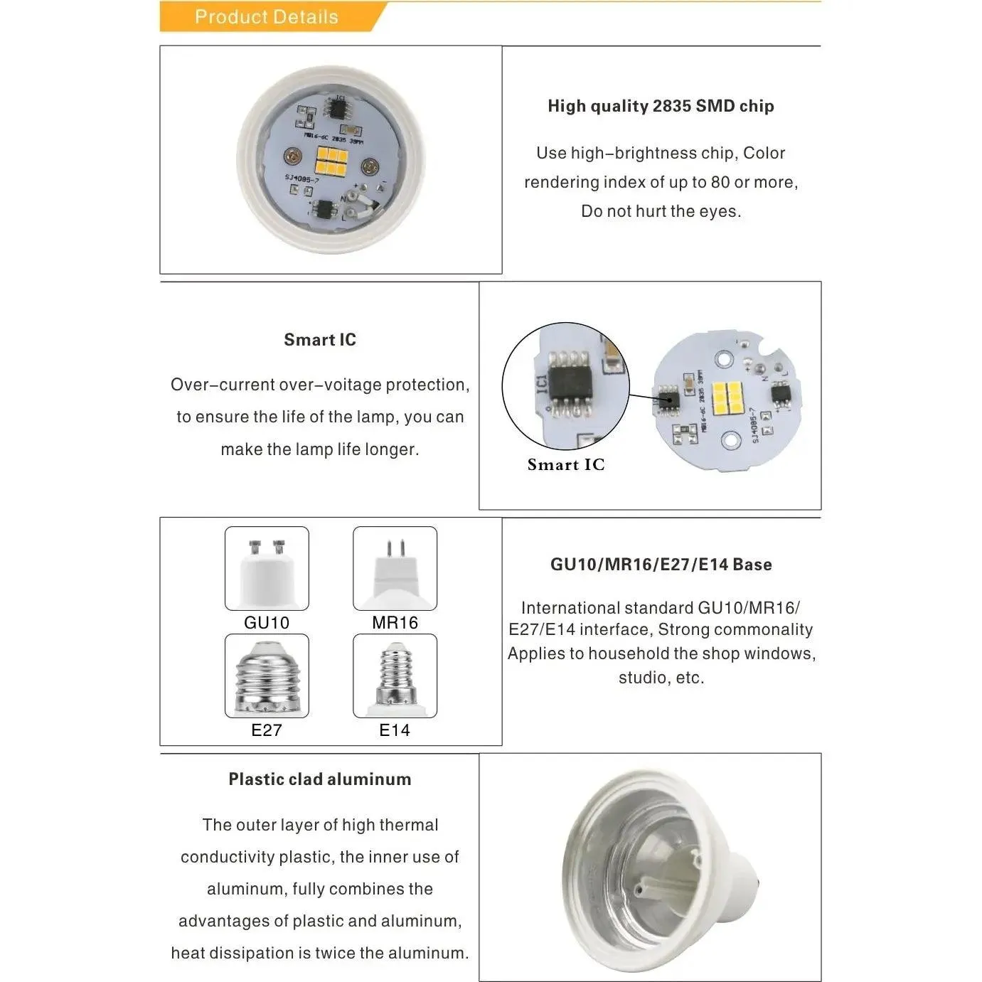 LATTUSO- 10Pcs/Lot GU10 MR16 Led Bulb| E27 E14 Cold/Warm light optional