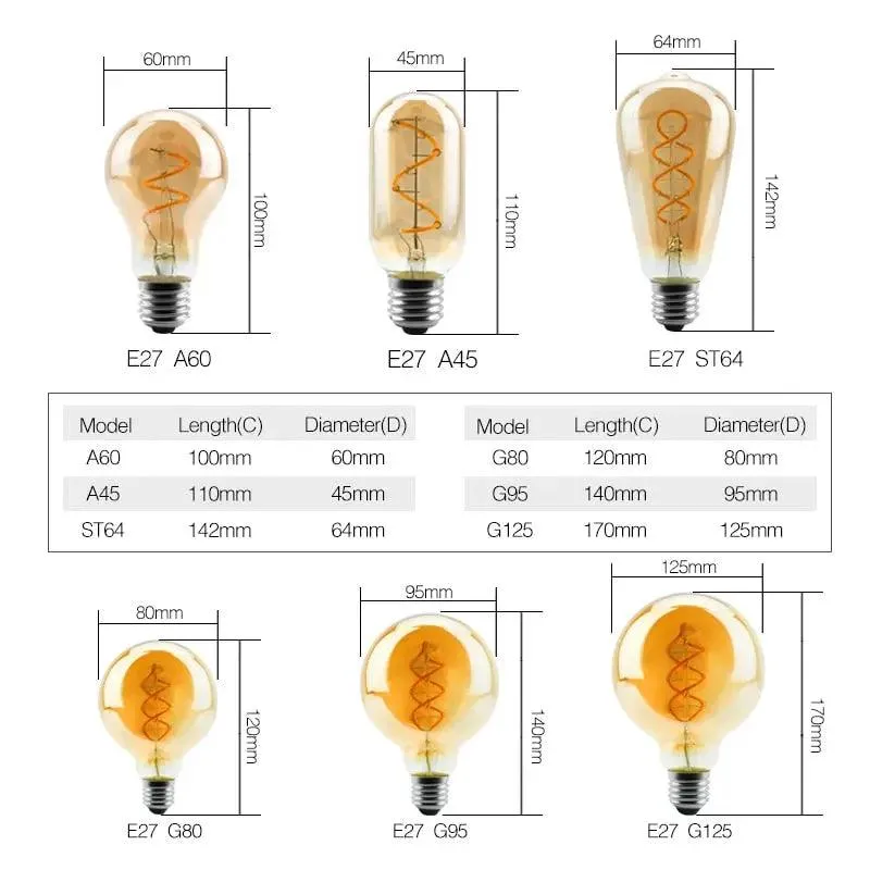 LATTUSO- LED- Filament Bulb Spiral Light/ 4W 2200K /C35 T45 optional