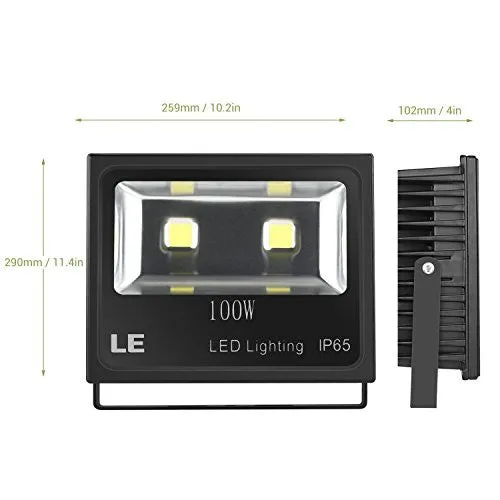 LE 100W Super Bright Outdoor LED Flood Lights, 250W HPS Bulb Equivalent, Waterproof IP65, 10150lm, Daylight White, 6000K, Security Lights, Floodlight, 5 Years Warrenty