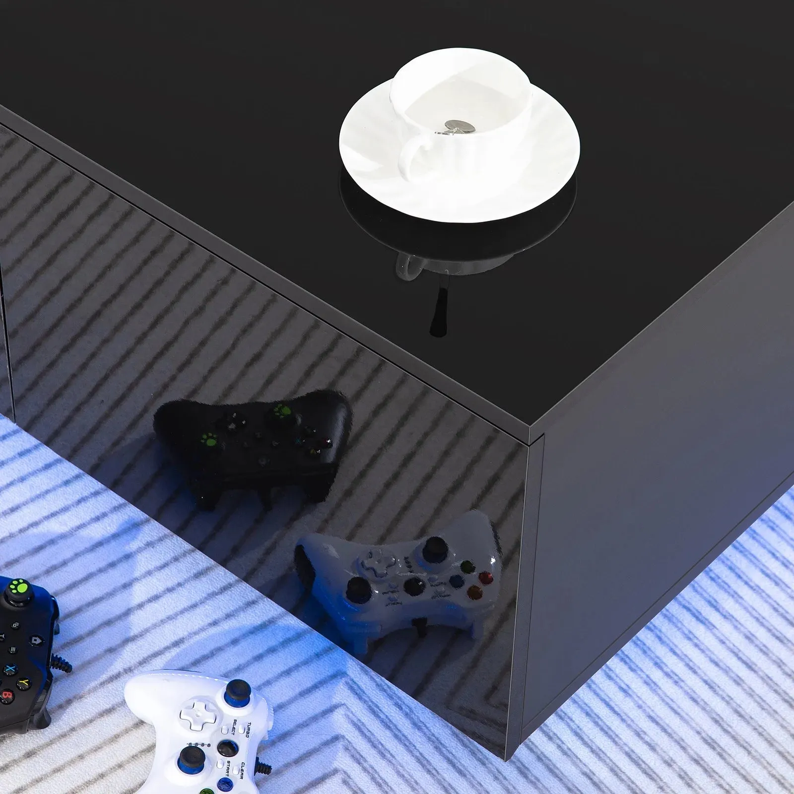 LED Coffee Table with 4 Drawers – Black High Gloss Center Table for Living Room