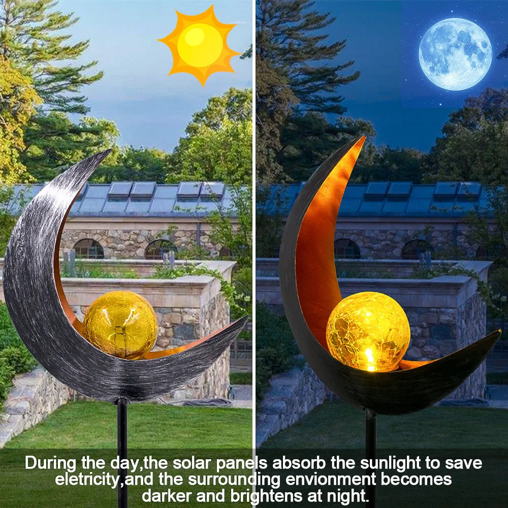 LED Garden Solar Lights Outdoor Moon Crackle Glass Stake Lights