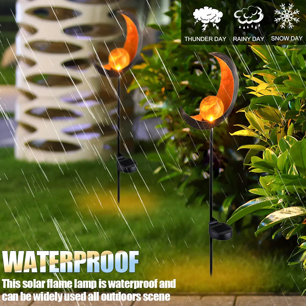 LED Garden Solar Lights Outdoor Moon Crackle Glass Stake Lights