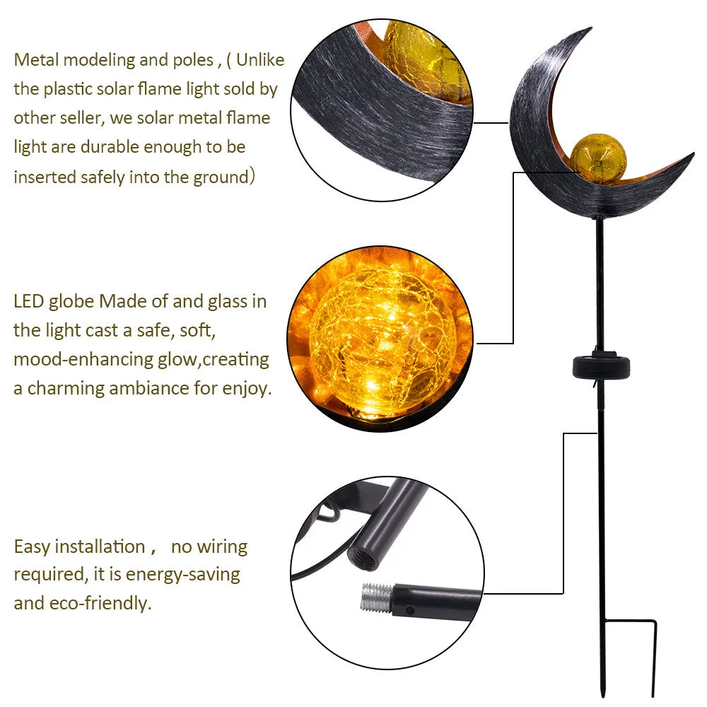 LED Garden Solar Lights Outdoor Moon Crackle Glass Stake Lights