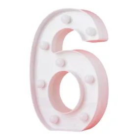LED Light Up Number 6 White 22cm