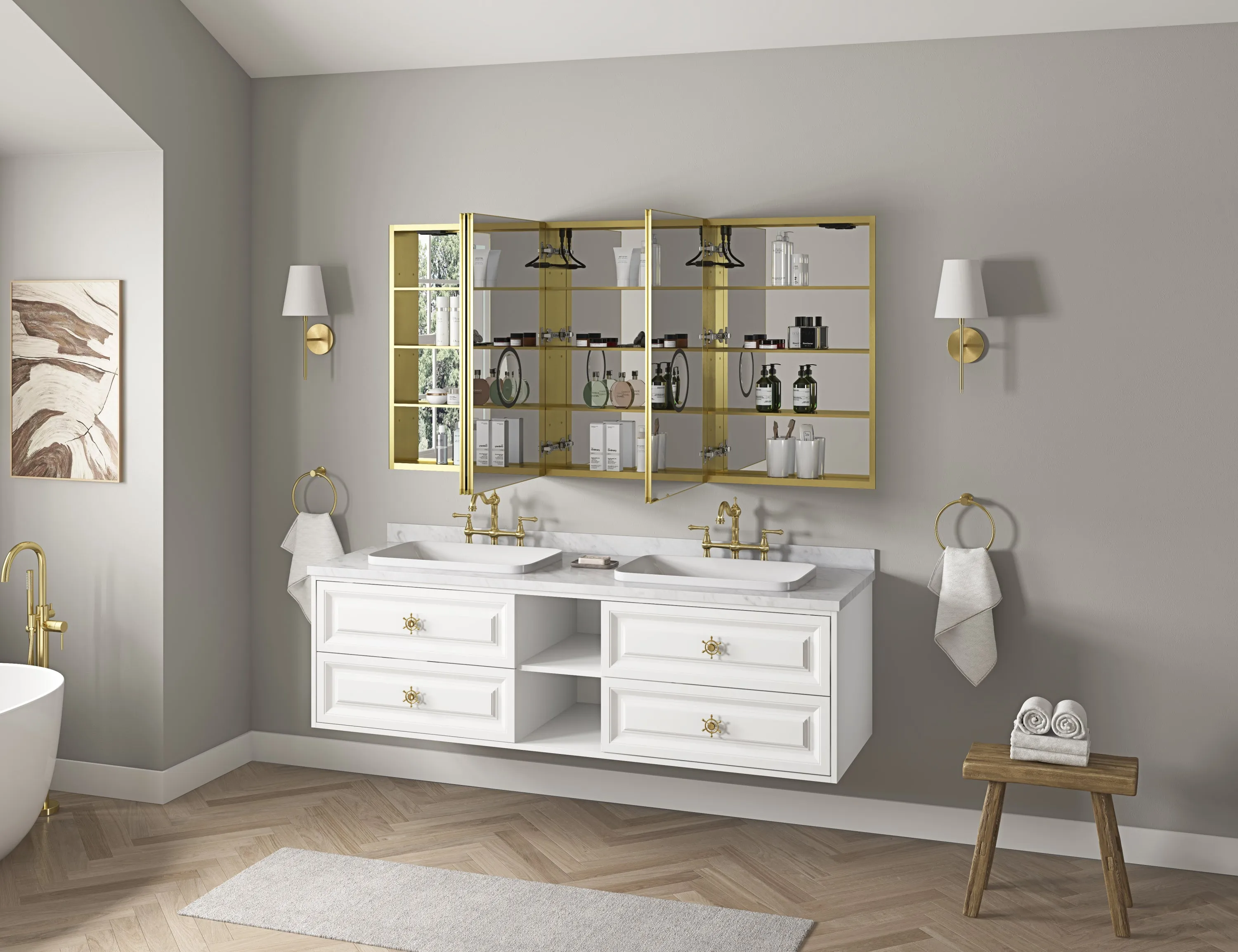 LED Lighted Bathroom Medicine Cabinet with Mirror, Surface Lighted Medicine Cabinet,Dimmable,Adjustable Shelves,Intelligent Switch Medicine Cabinet, Aluminum Frame