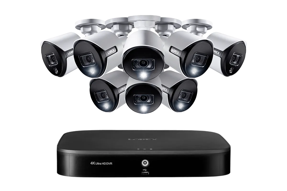 Lorex 4K 8-Channel Wired DVR System with Eight 2K Active Deterrence Bullet Cameras