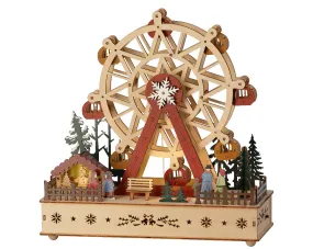 Lumineo 28cm LED Wooden Village Carousel Scene with Lights, Motion & Sound