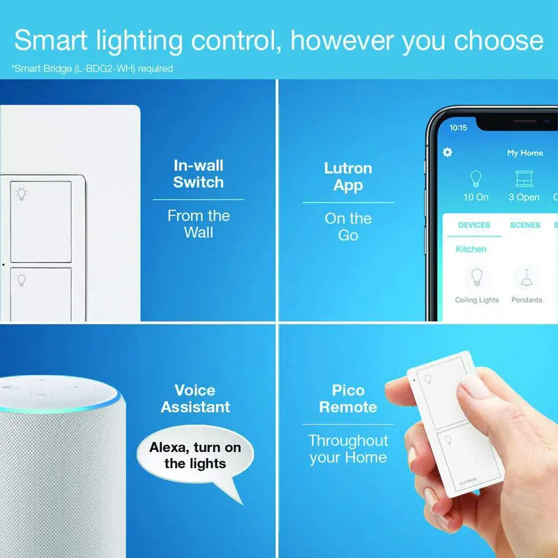 Lutron Caseta 5 amps 3-Way Smart-Enabled Switch White 1 pk