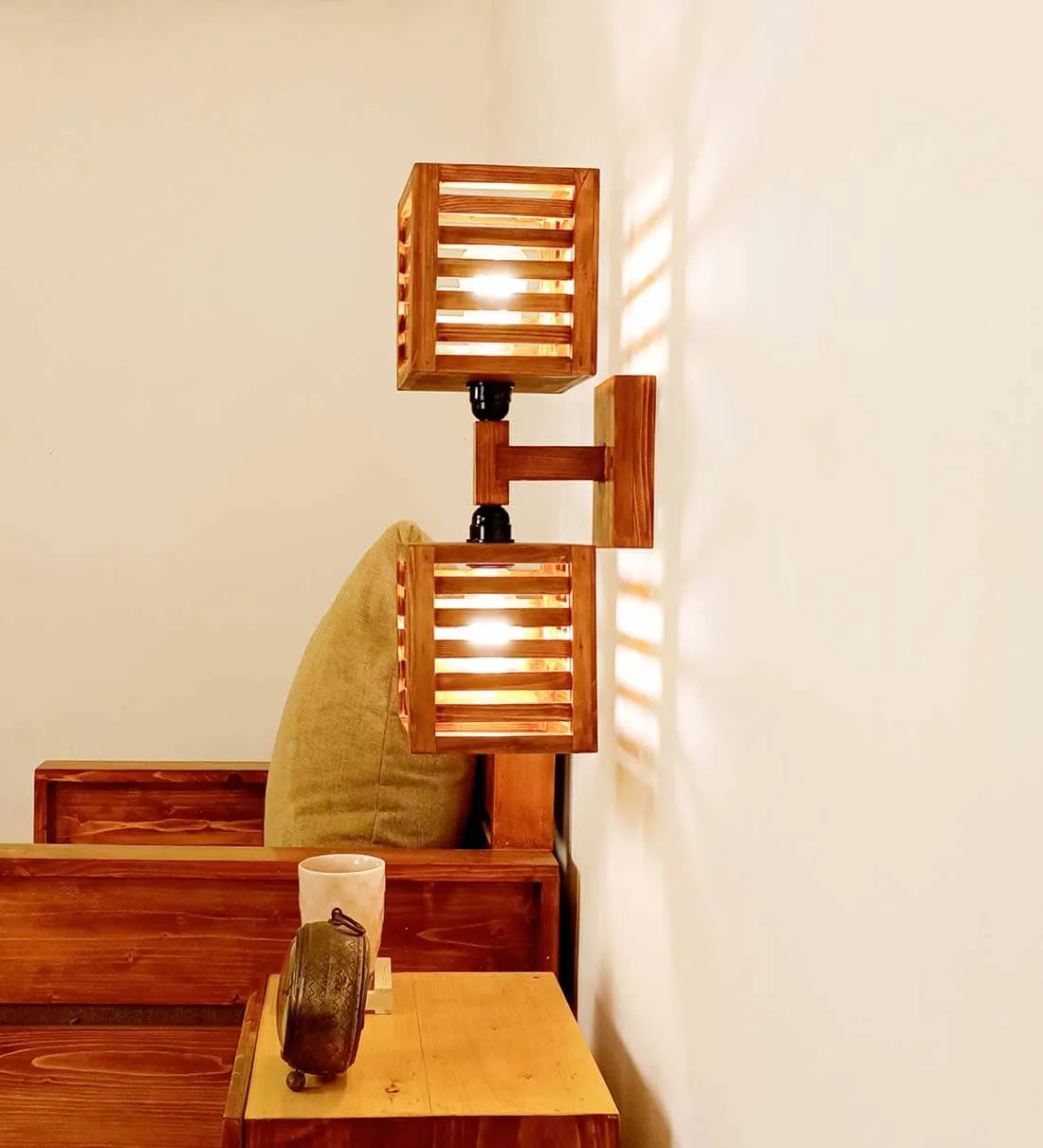 Lyon Duo Brown Wooden Wall Light