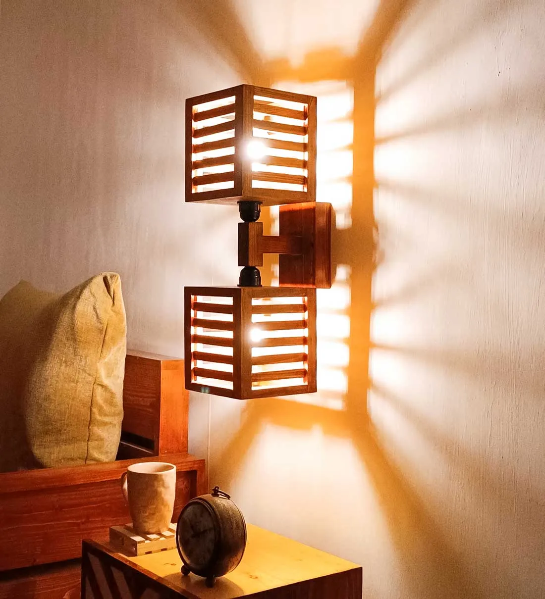 Lyon Duo Brown Wooden Wall Light