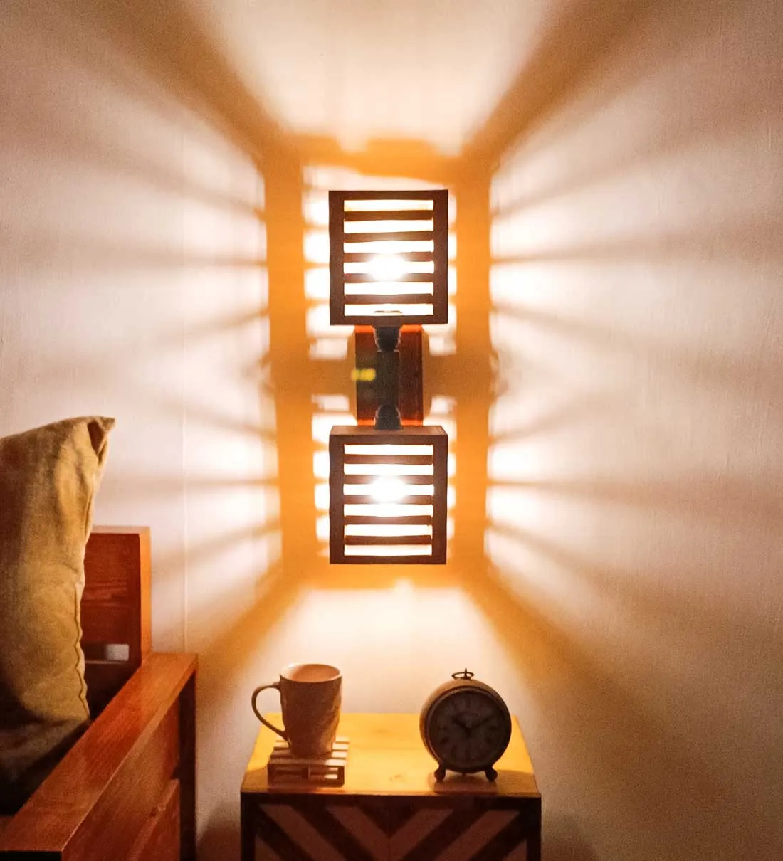 Lyon Duo Brown Wooden Wall Light
