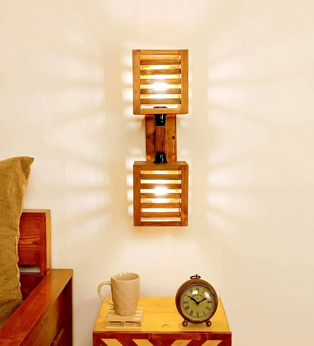 Lyon Duo Brown Wooden Wall Light
