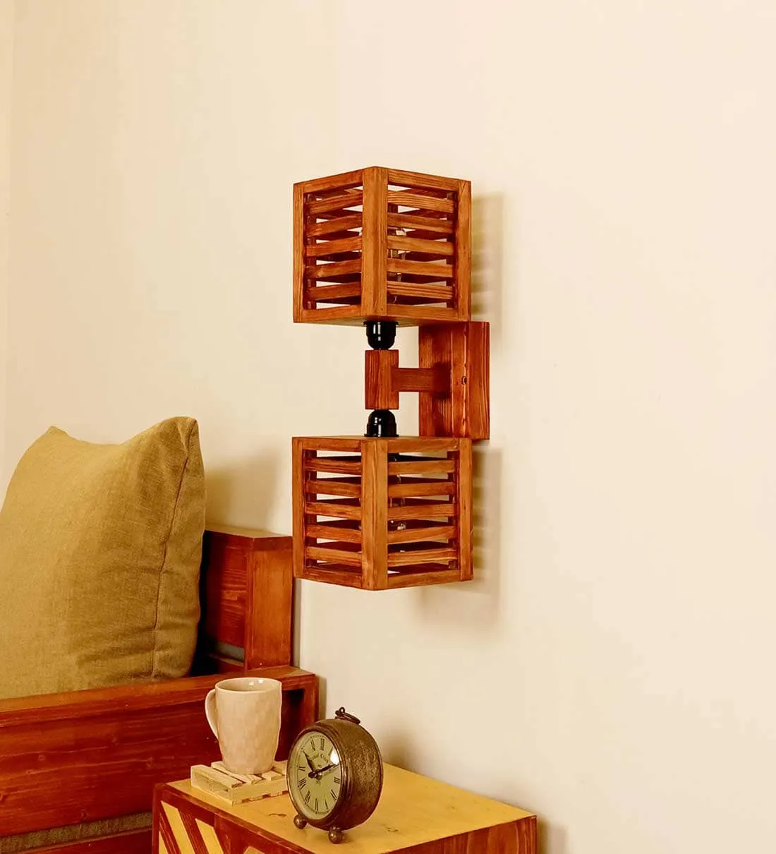 Lyon Duo Brown Wooden Wall Light
