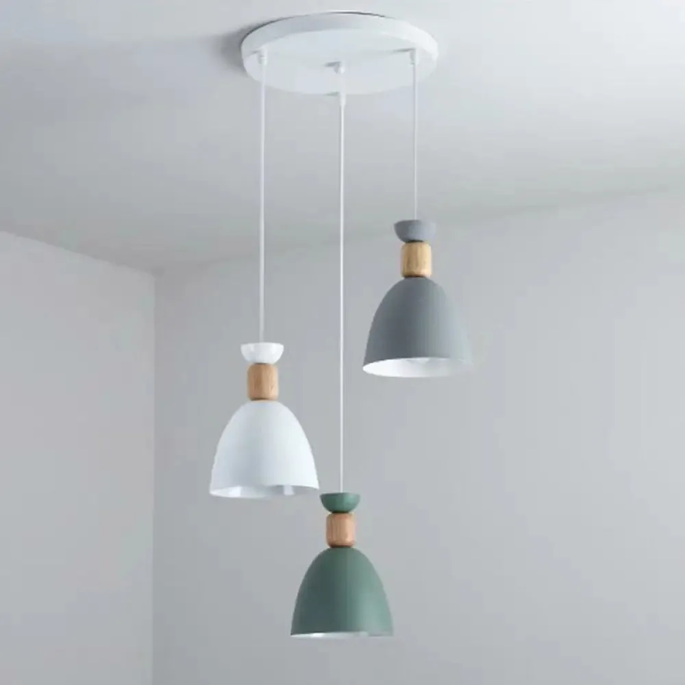 Macaron 3-Head Metallic Multi Ceiling Light: Inverted Cup Design, White Suspension Lighting