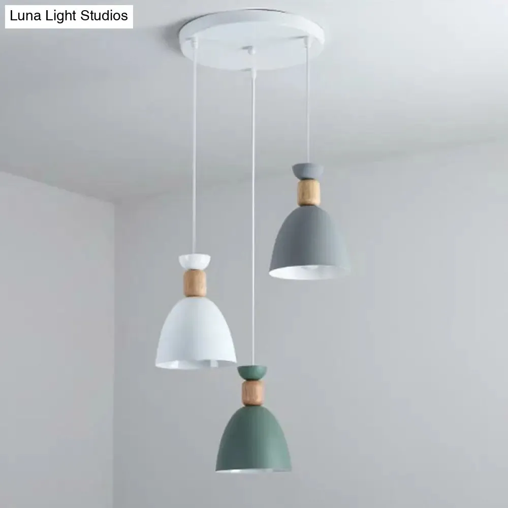 Macaron 3-Head Metallic Multi Ceiling Light: Inverted Cup Design, White Suspension Lighting