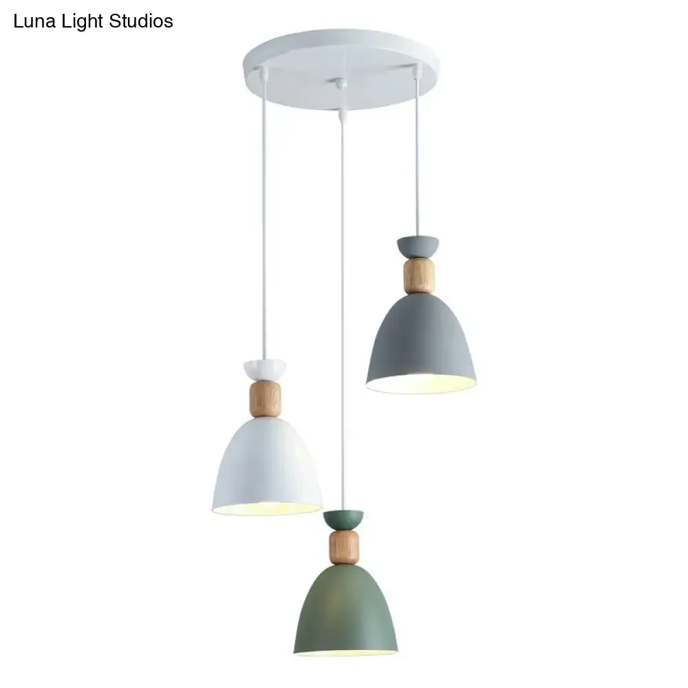 Macaron 3-Head Metallic Multi Ceiling Light: Inverted Cup Design, White Suspension Lighting