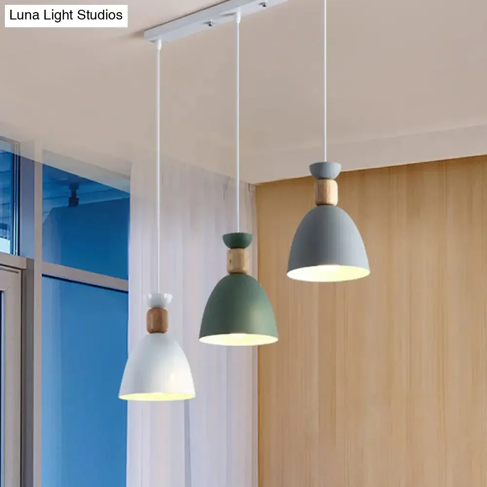 Macaron 3-Head Metallic Multi Ceiling Light: Inverted Cup Design, White Suspension Lighting