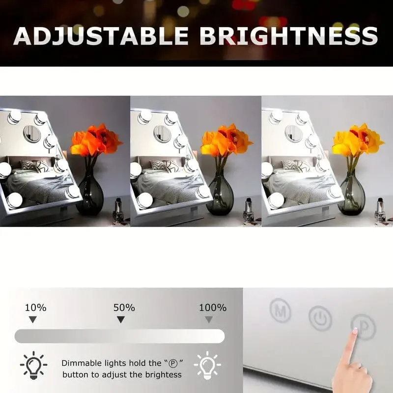Makeup Mirror with 9 Bulbs, Adjustable Brightness and Smart Touch Control