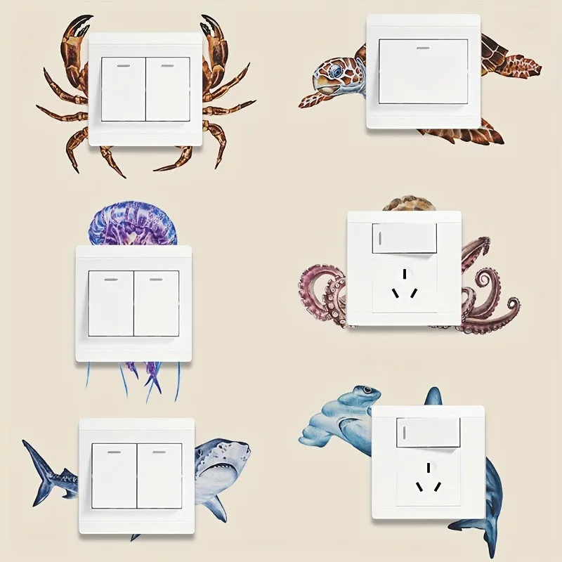 Marine Animal - Octopus, Shark & Turtle Pattern Light Switch Stickers