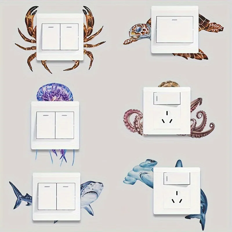 Marine Animal - Octopus, Shark & Turtle Pattern Light Switch Stickers